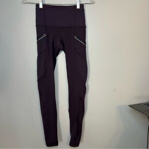 Lululemon Athletic Leggings Purple Zippers Size 2 Running Athleisure Winter
